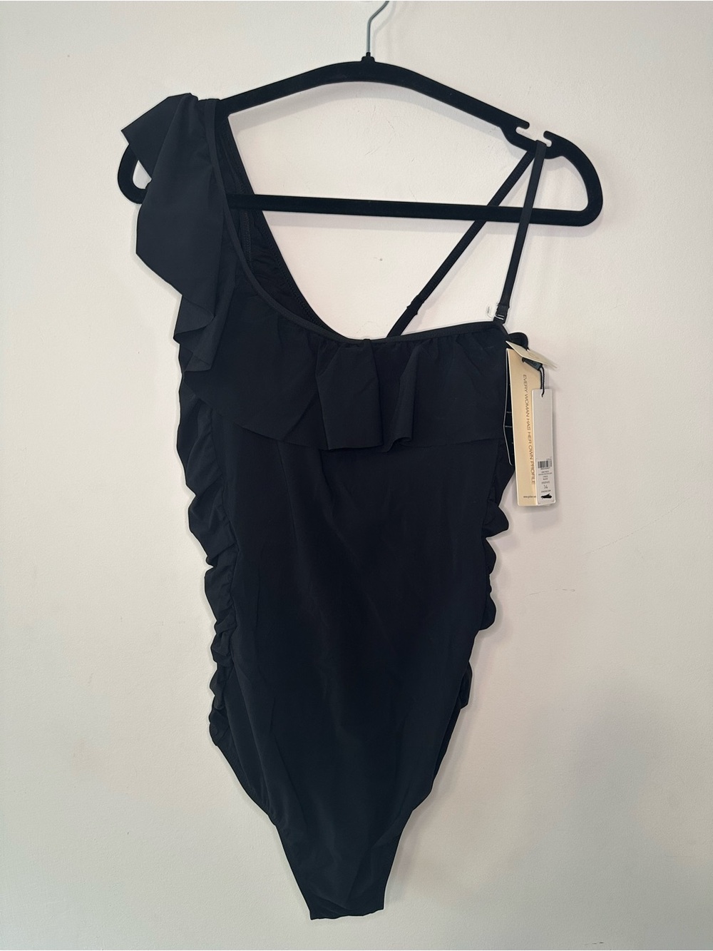 Chico's Ruffle Square Neck One Piece SZ 14 Color Black Minimalist